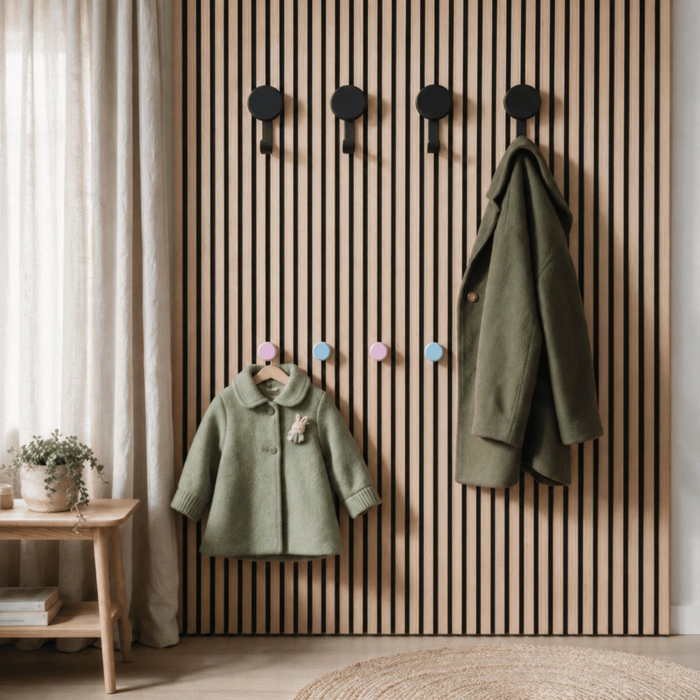3D-geprinte WallTune haken en accessoires op akoestische wandpanelen