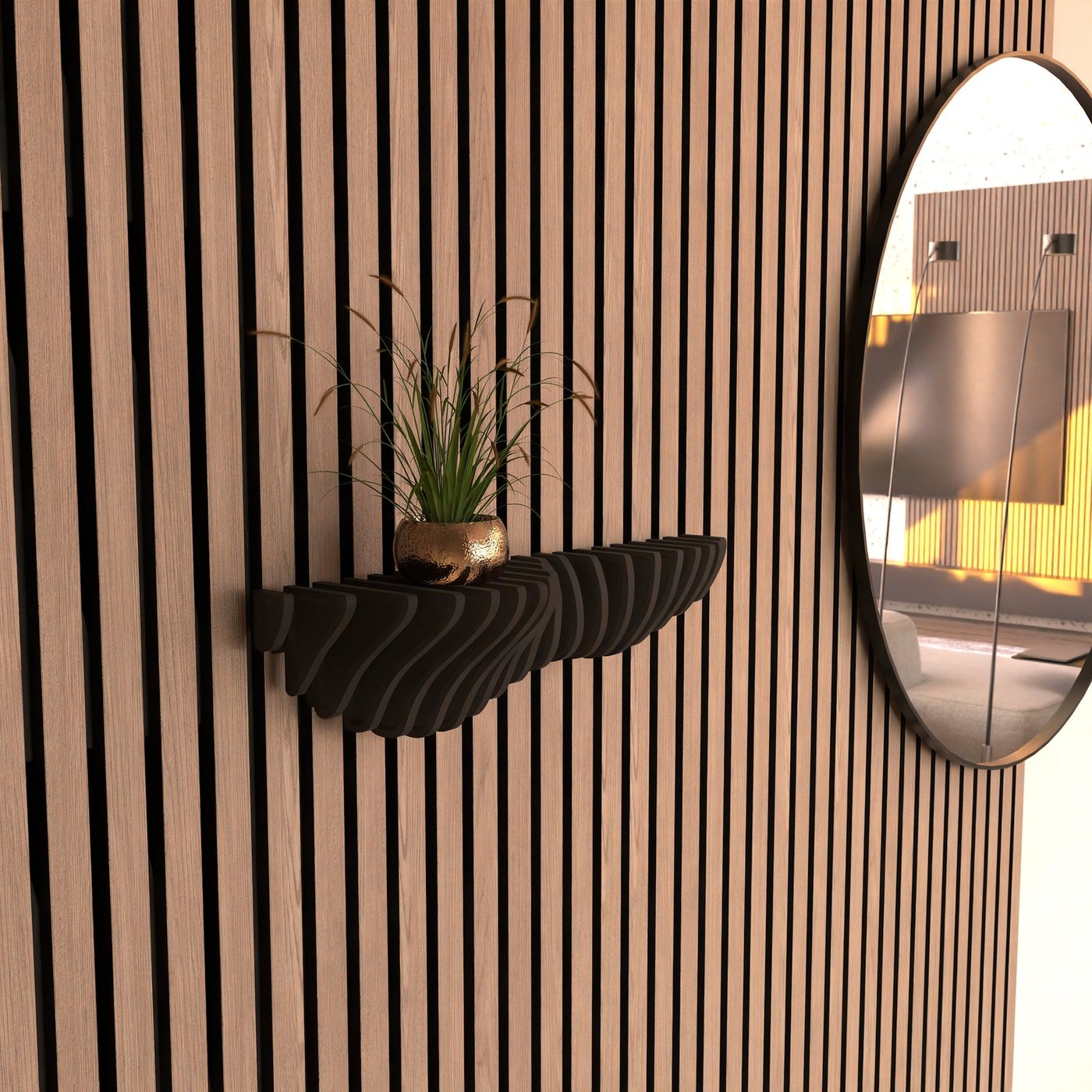 WallTune Wave designplank op een akoestisch wandpaneel